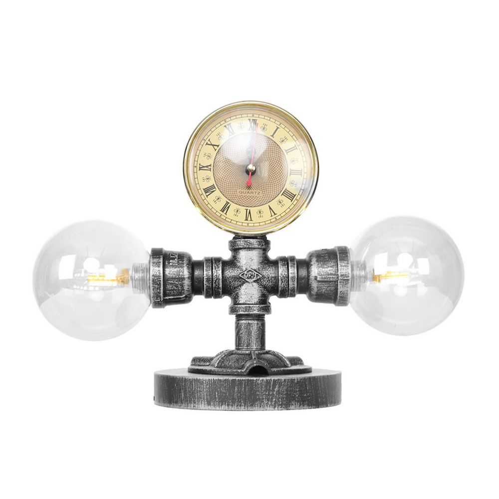 Tarea de sombra de plata de plata/bronce antiguo Lámpara industrial de la sala de estar de 2 luces Clear/Amber Glass.