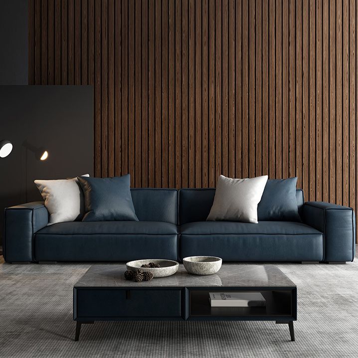 Contemporary Stationary Faux Leather Living Room Seating Square Arm Cushions Sofa