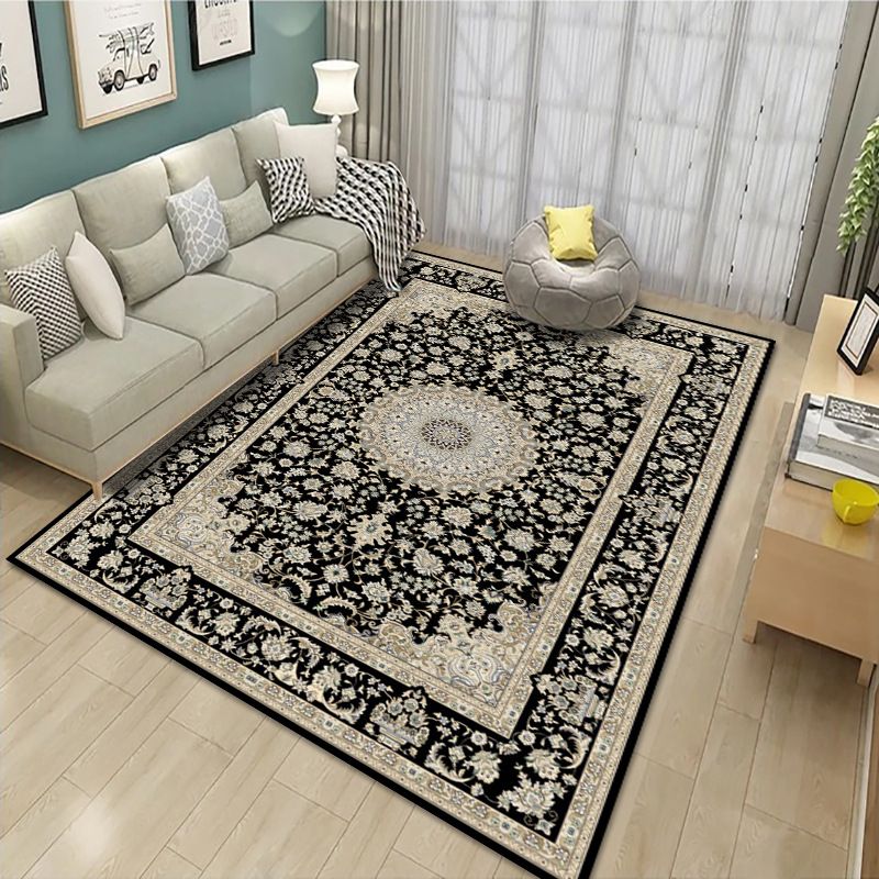 Nostalgia Living Room Carpet Floral Print Rug Polyester Anti-Slip Backing Carpet