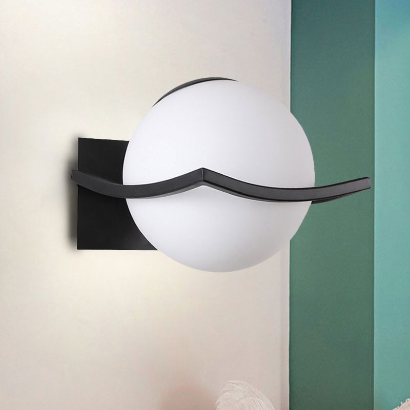Opal Glass Globe Sconce Lamp Modern 1 Light Black/Gold Wall Mounted Light for Bedroom