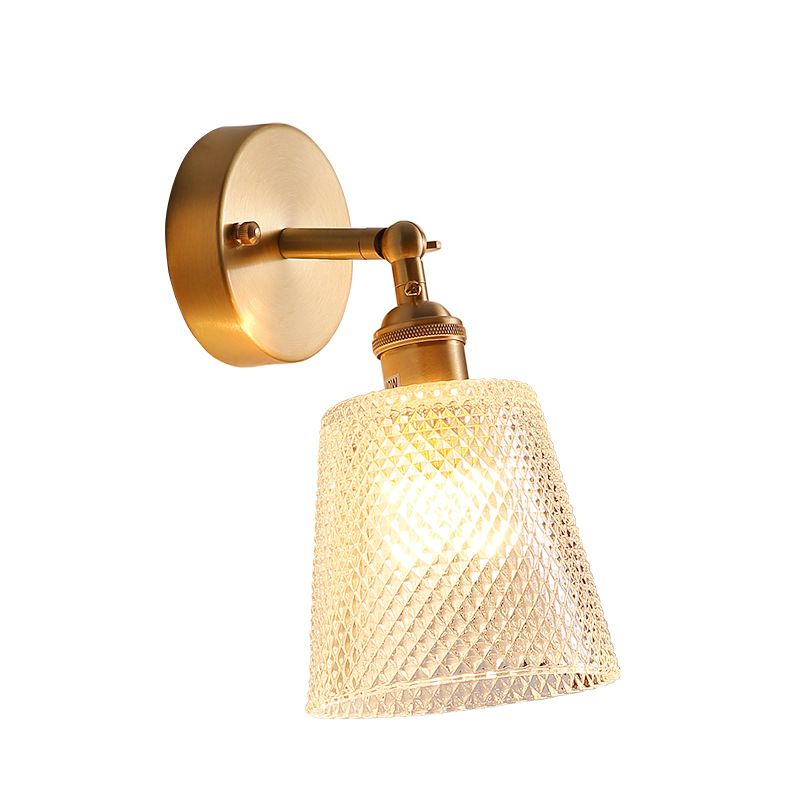 Tapered Adjustable Sconce Lighting Postmodern Textured Glass 1 Head Gold Wall Lamp for Bedroom