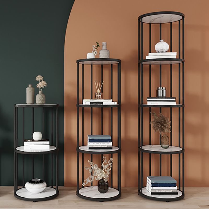 Scandinavian Open Corner Bookshelf with Metal Frame Manufactured Wood Bookcase