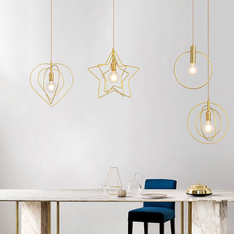 Comedor geométrico Luz de lámpara colgante de estilo loft techo colgante de oro de metal