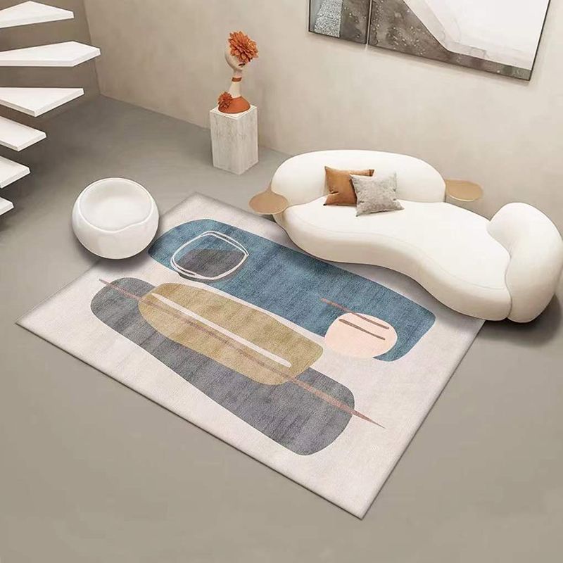 Light Grey Modern Rug Polyester Stripe Rug Washable Indoor Rug for Living Room