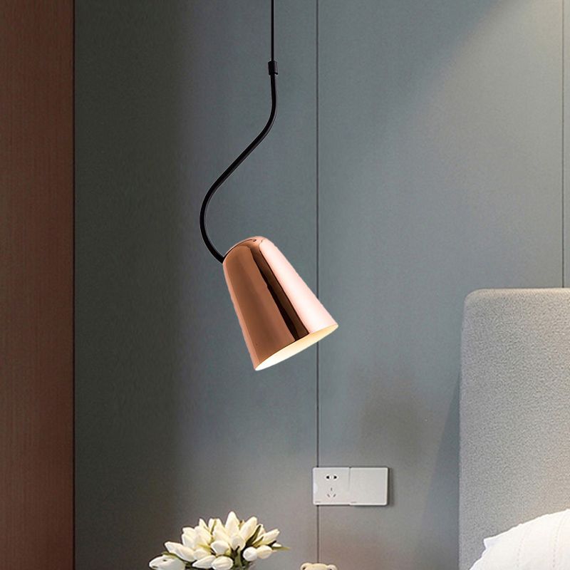 Copper Tapered Ceiling Light Minimalism 1 Head Iron Hanging Pendant with Curving Top
