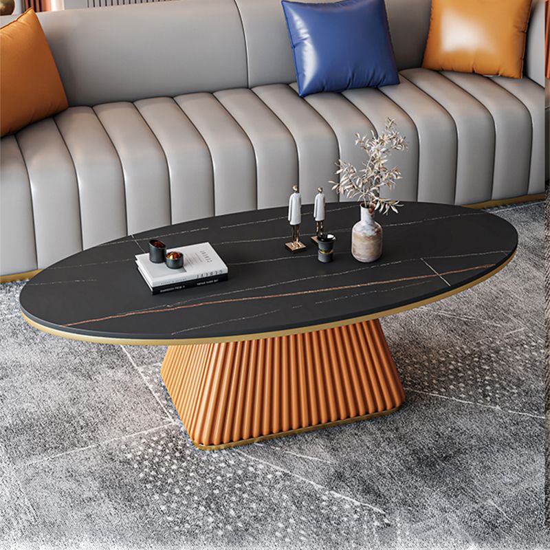 Elliptical Stone Coffee Table Pedestal 1 Single Cocktail Table - 17.72" H