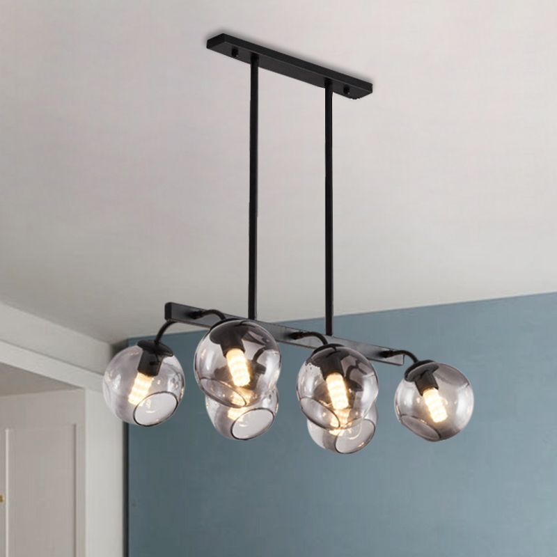 Black Finish Orb Shade Island Lighting 6/8 Lights Modern Glass Linear Pendant for Kitchen Dining Room