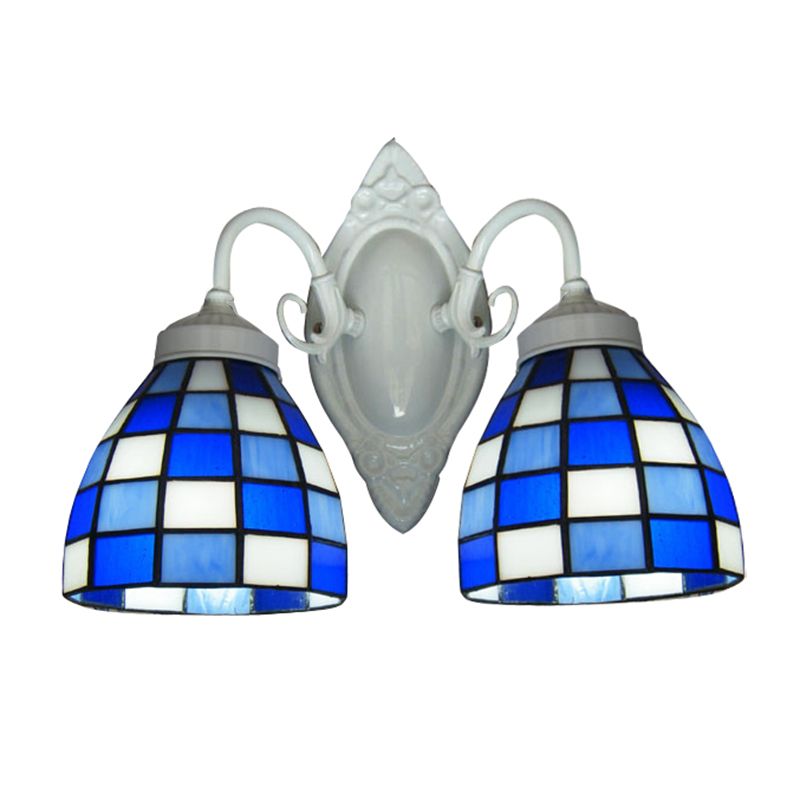 Mosaic Dome Wall Lighting Blue Glass 2 Lights Bathroom Wall Mounted Lamp in White Finish