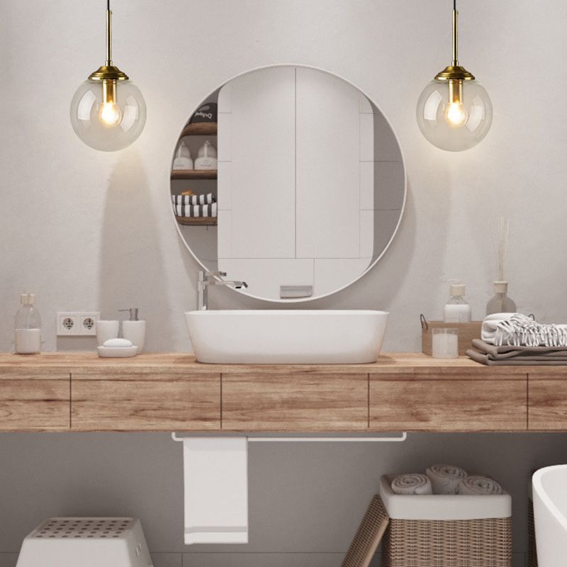 Modern Wall Sconce Ball Shape Metal Vanity Lamp with Glass Shade for Bathroom