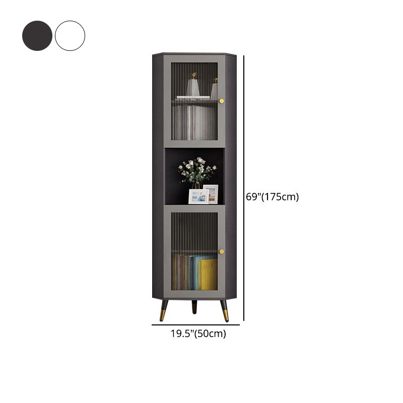 Corner Wood Accent Cabinet with 2 Doors in White/Grey Cabinet