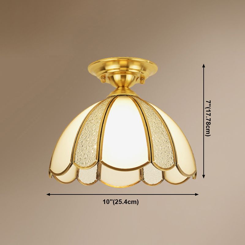 Plafonnier en laiton, luminaire traditionnel en verre, plafonnier encastré avec ombrage