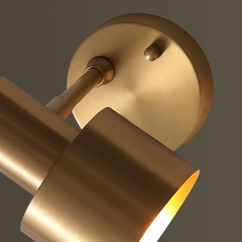 Modern Copper Wall Mount Lamp Cylindrical Shape Golden with Metal Shade for Living Room