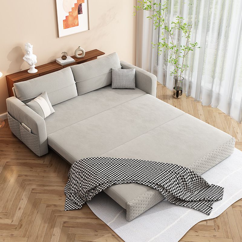 Metal Frame Sleeper Sofa Light Gray Square Arms Sofa Bed with Upholstered, 32.28" Wide