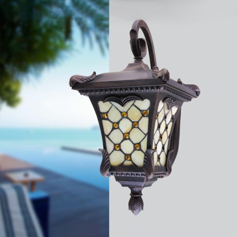 Lámpara de matorral al aire libre desplazada de vidrio esmerilado Rústico Bombilla simple de montaje de pared negra