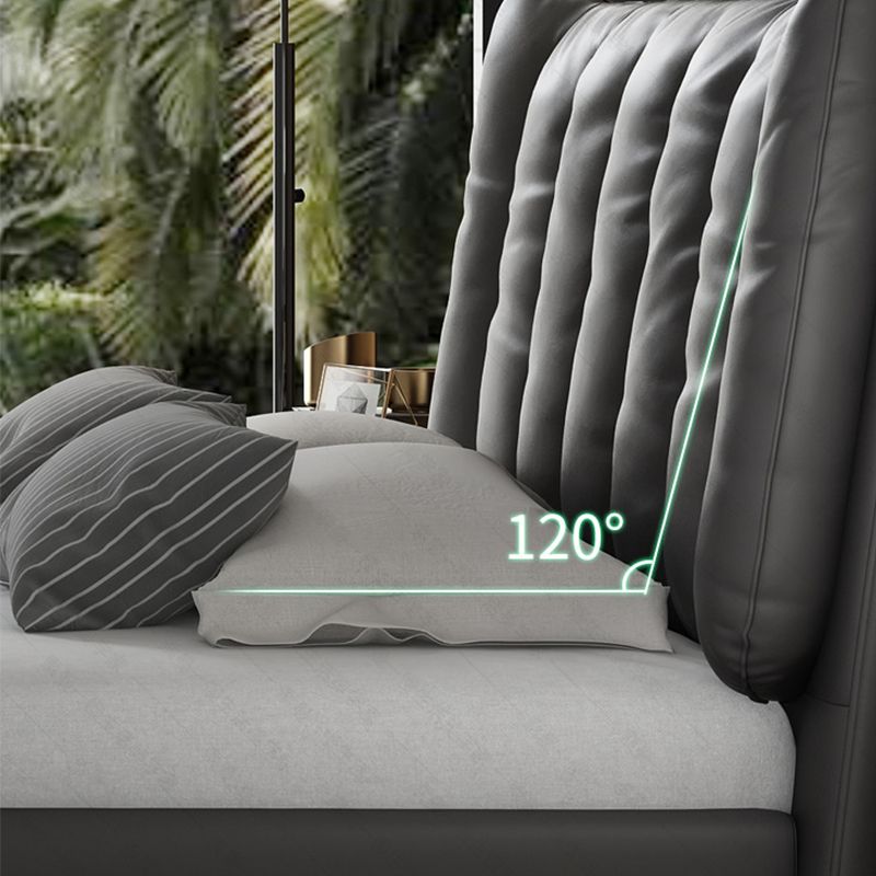 Mid-Century Modern Standard Bed with Legs and Wingback Headboard