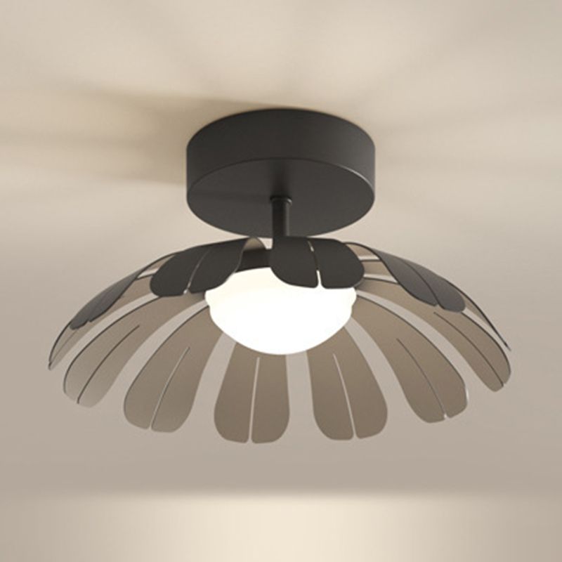 Metal and Acrylic Semi Flush in Black / White Flower Shape LED Ceiling Semi Flush