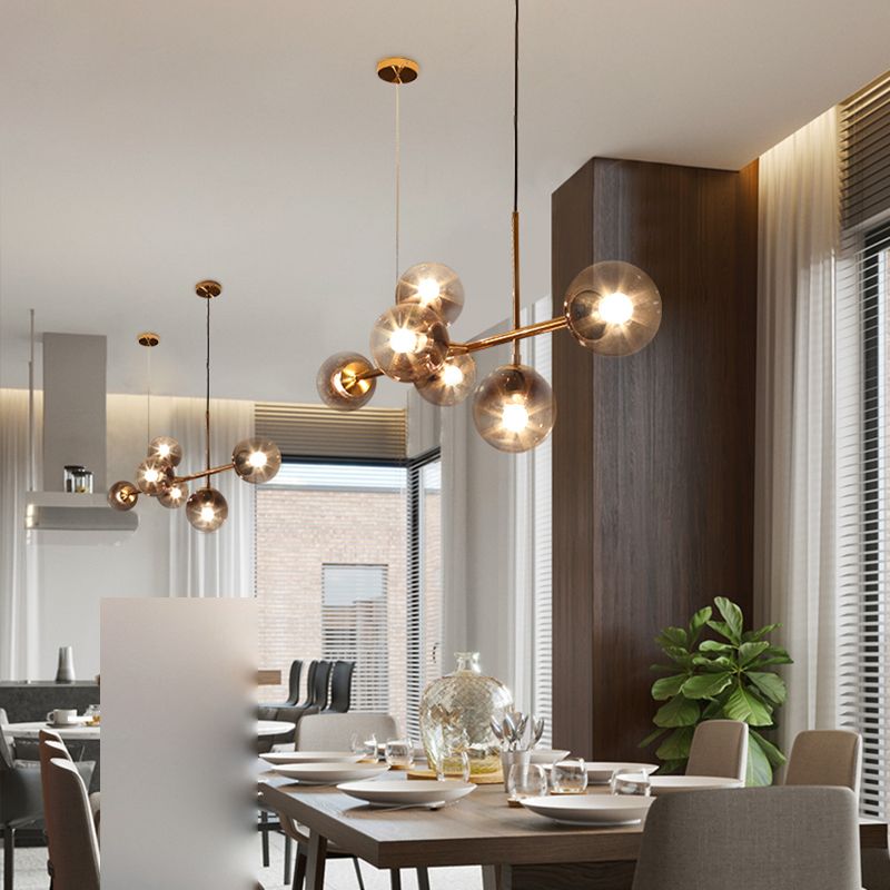 Simple Dining Chandelier Lamp Dining Room Round Glass Shade Ceiling Hanging Light