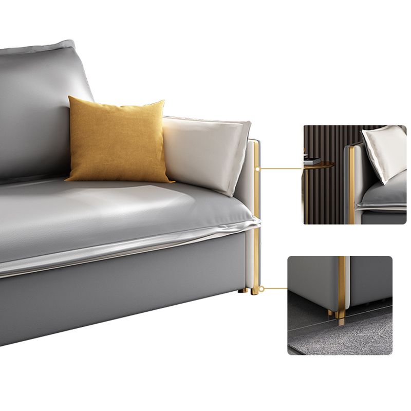Modern Square Arm Faux Leather Sofa Bed with Pillows for Bedroom