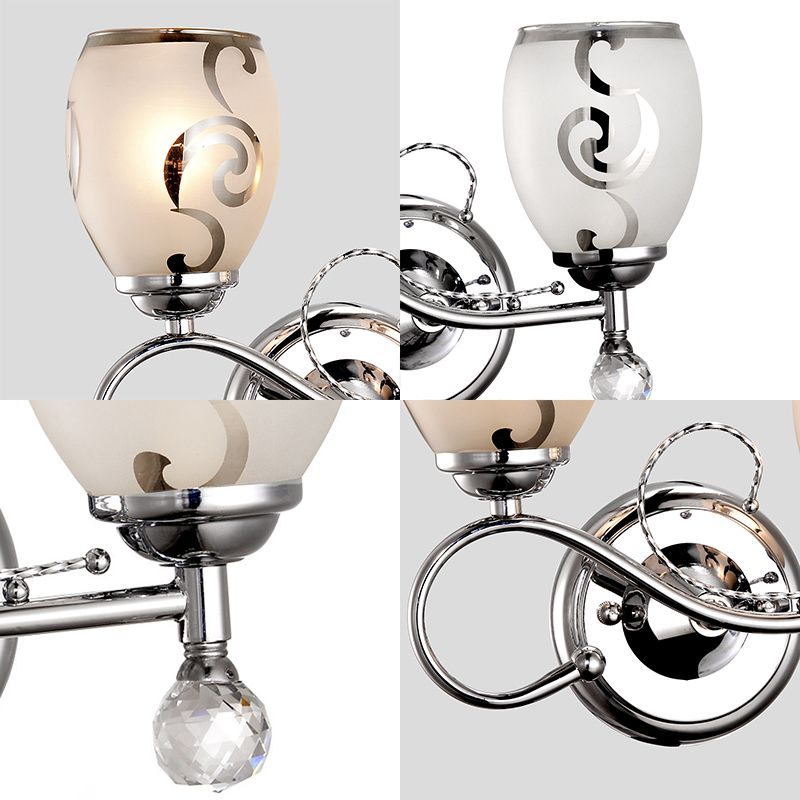 2 Bulbs Bowl Sconce Lighting Modern Style Glass Wall Lighting with Crystal Ball in Chrome for Living Room