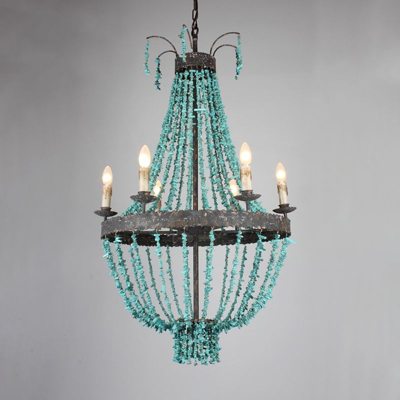 Lámpara lineal lámpara colgante tradicional 6 cabezas de techo azul luz colgante para sala de estar