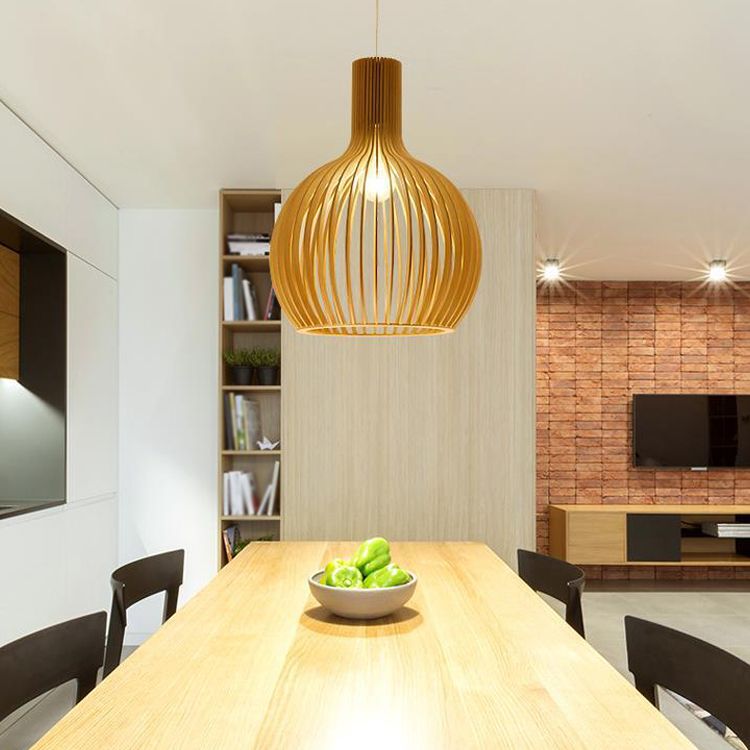 Moderne minimalistische Single Hanging Lampe Holz geometrische Anhängerlicht in der Holzfarbe