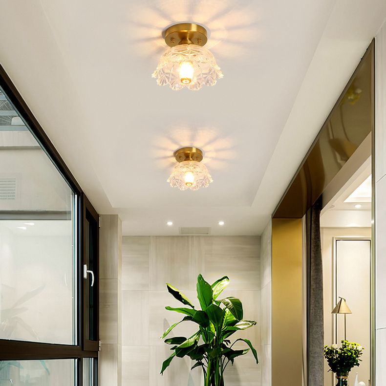 Copper Ceiling Light Modern Ceiling Mount Light with Glass Shade for Aisle