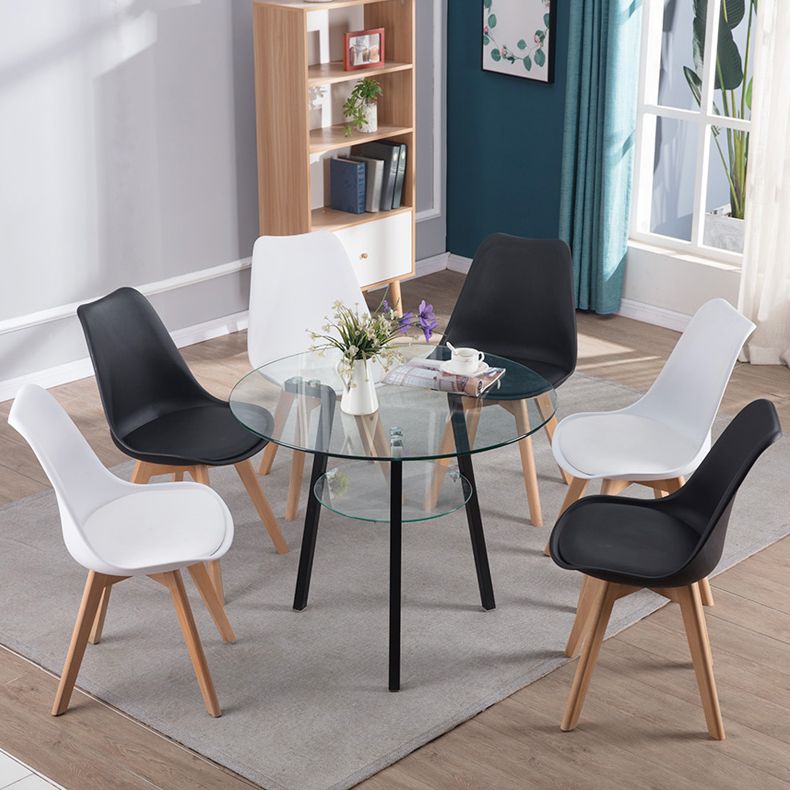 Round 3 Legs Modern Dining Table Transparent Fixed Table of Clear Glass