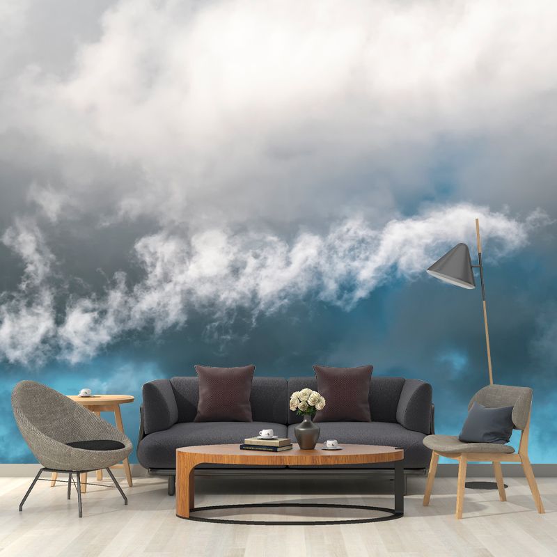White Cloud and Blue Sky Scene Wall Decor Stain Proof Wall Mural for Living Room