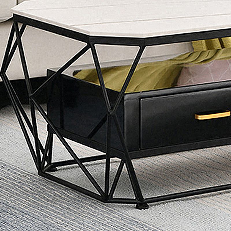 Geometric Slate Coffee Table 2 Drawers Frame Cocktail Table - 17.7" H