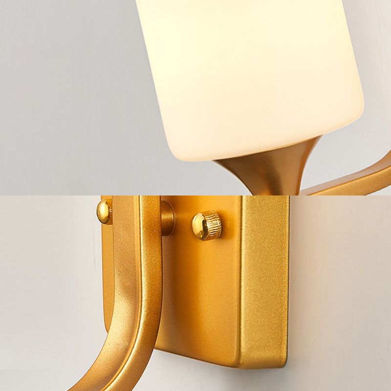 18" H Nordic Simplicity Wall Mount Light White Cylindrical Glass Shade Sconce Light in Polished Gold