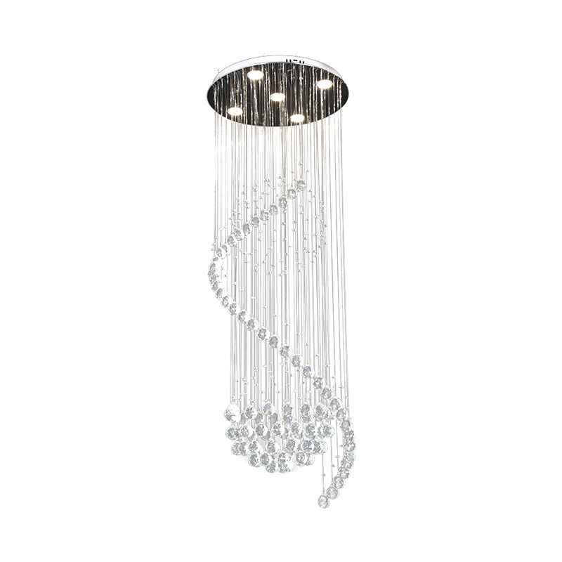Clear Crystal Spiral Multi Light Pendant Contemporary 5 Lights Living Room LED Hanging Lamp