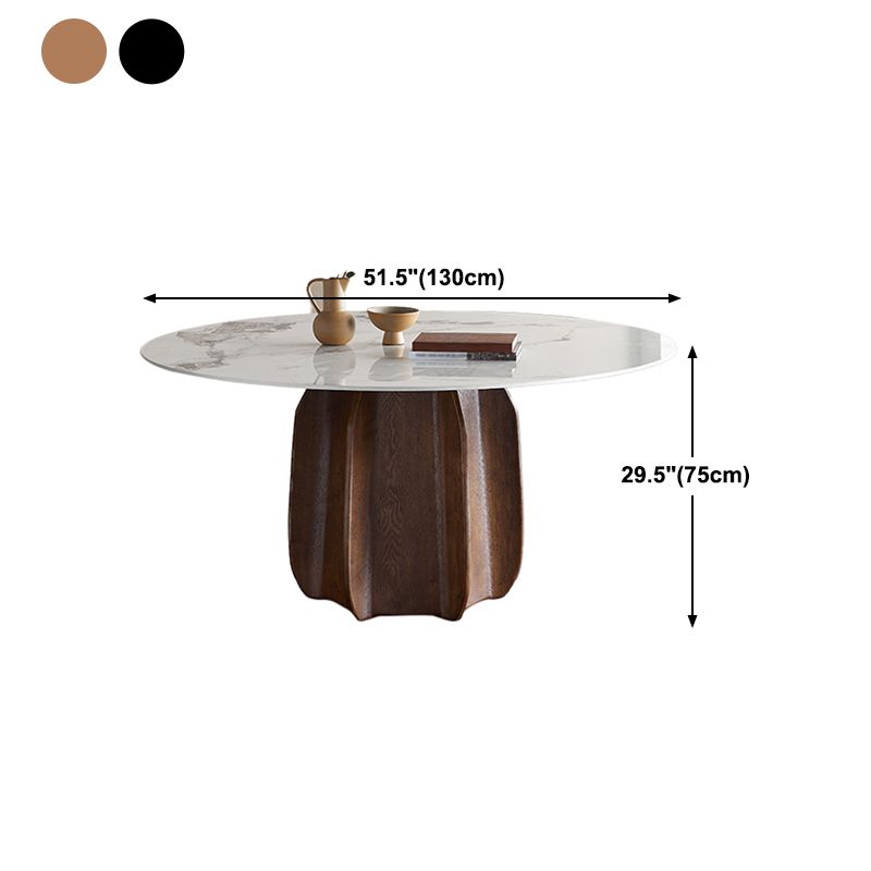 Round Dining Table Modern Stone Top Dining Table with Solid Wood Pedestal