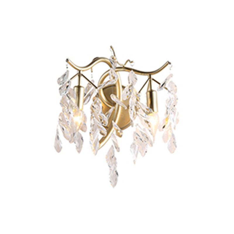 Gold Metal Modern Wall Sconce Geometric Shape Wall Light with Crystal Shade for Bedroom