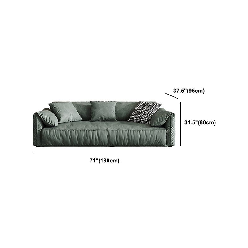 Contemporary Style Faux Leather Sofa Pillow Top Arm Sofa in Green