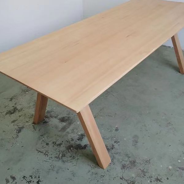 Rectangle Shape 4 Legs Minimalist Dining Table Wood Color Fixed Table of Solid Wood