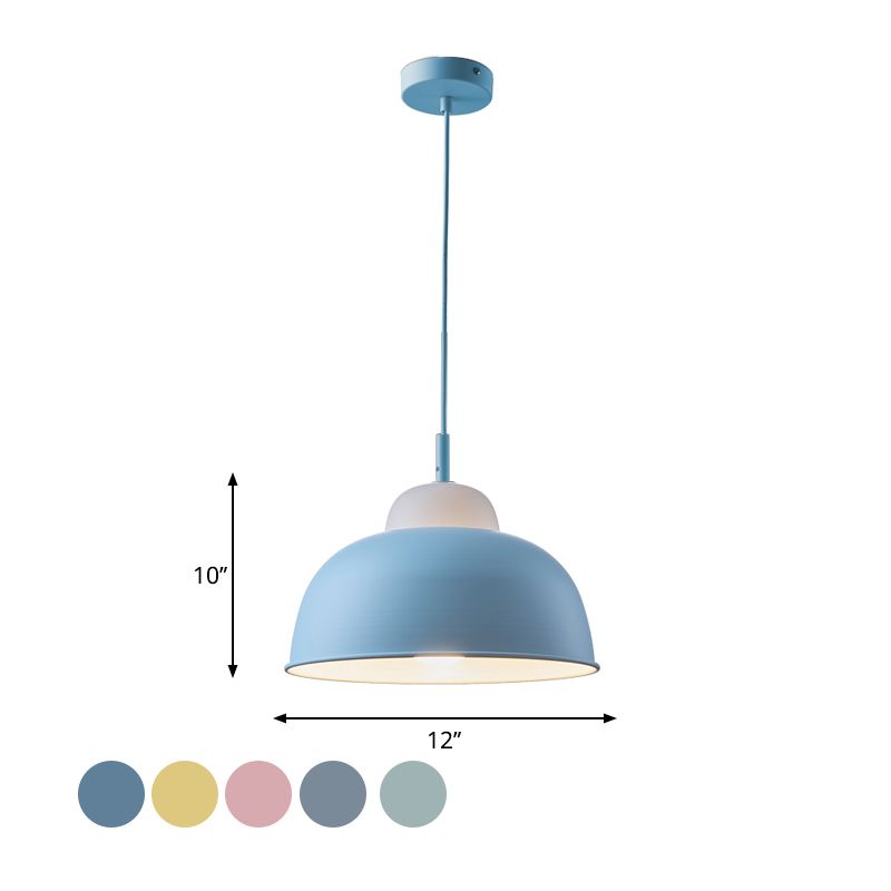 Nordic Style Bowl Shade Pendant Light 1 Bulb Metallic Hanging Light Fixture in Black/Green over Table