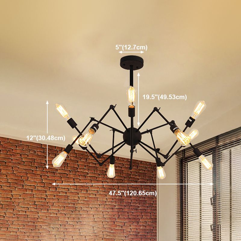 Radial Chandelier Lights Industrial Style Metal Hanging Pendant Lights in Black