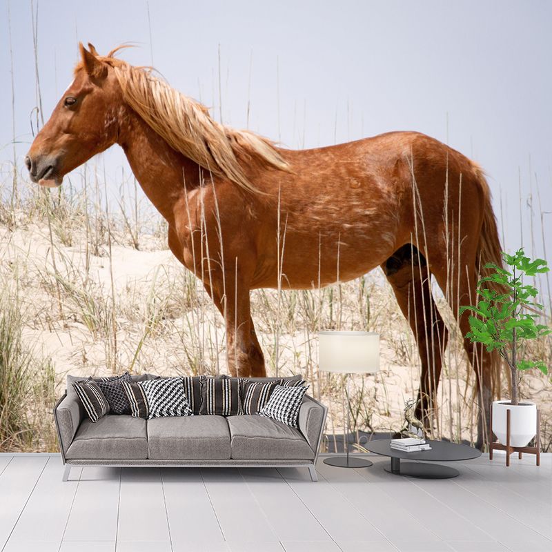 Horizontal Photography Horse Wall Mural Decorative Mildew Resistant for Living Room
