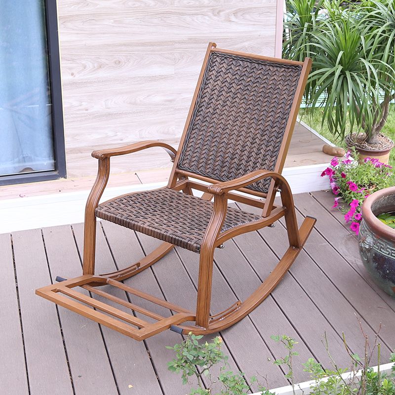 Modern Rocker Wicker Woven Rope with Gray Frame Recliner Chair