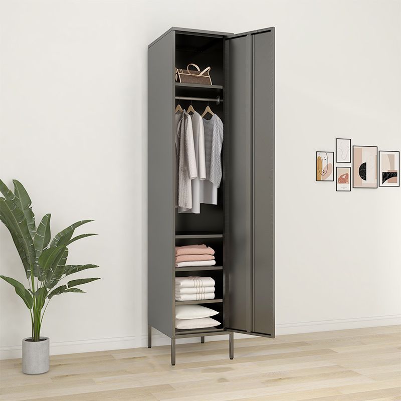Matte Finish Cabinet with Garment Rod Contemporary Metal Storage Cabinet with Hinged Door