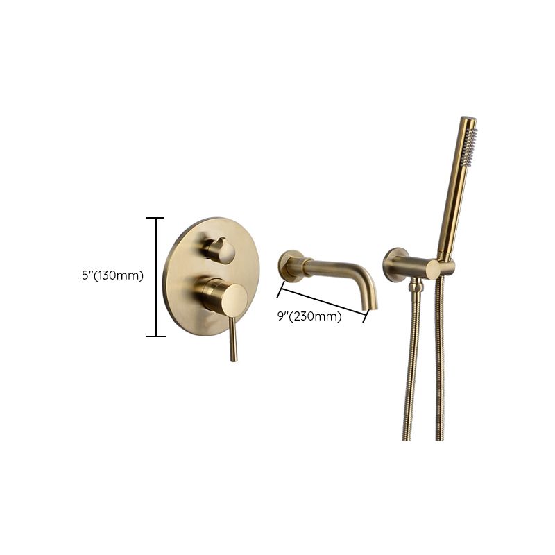 Cold and Hot Wall Mounted Bathtub Faucet Gold Finish Tub Faucet with Shower Head