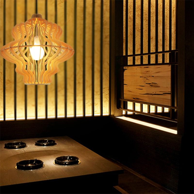 Simplicity Shaded Suspension Lighting Wood 1-Light Restaurant Pendant Light Fixture