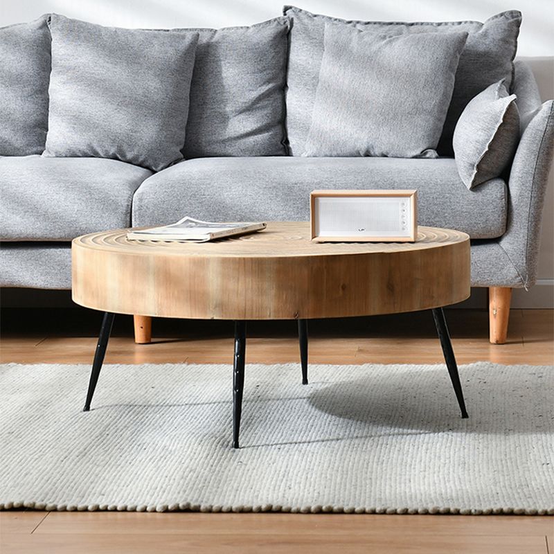 Iron 4 Legs Cocktail Table Scandinavian Round Wooden Coffee Table for Home