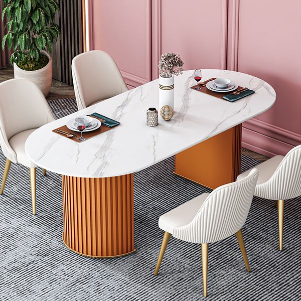Oval Double Pedestal Dining Table Stone Furniture for Dining Room Home