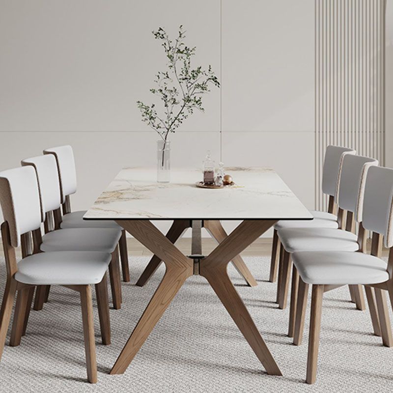 Modern Dining Table Sintered Stone Dinner Table with Wooden Base