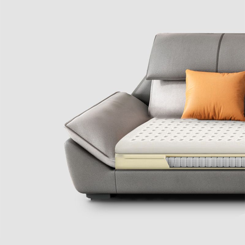 4-seat Faux Leather Retro Sofa & Chaise Grey Pillow Top Arm Sofa