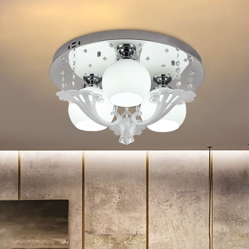 3-Birnen Schlafzimmer Flushmount Modernist Chrome Flush Mount Befestigung mit Globe White Frosted Glass Shade
