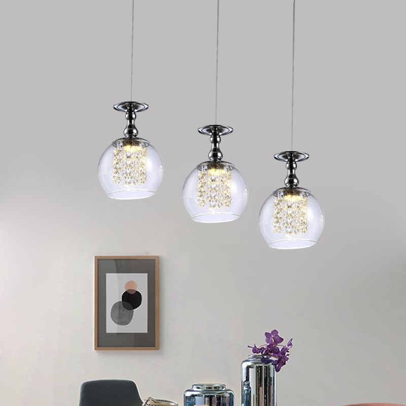 Clear Glass Glass Glass Cluster Cioncant Light Contemporary 3 Lights Chrome Hanging Kit con goccia di cristallo interno