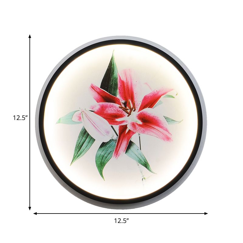 Style oriental circulaire de lampe murale métallique LED LED MURD MURD MONTÉE EN NOIR AVEC BLOSSOM / MOTEUR D'OIFFICE
