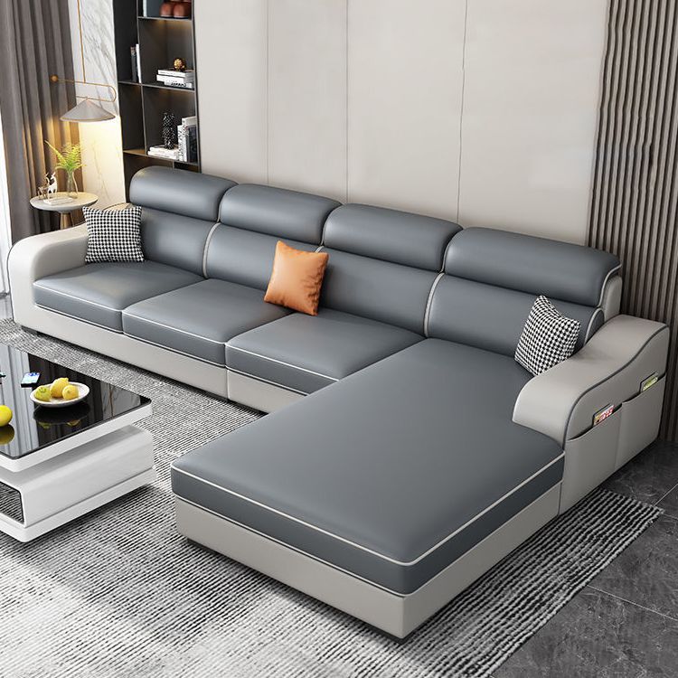 Blue L-Shape Sectional Sofas Living Room Square Arm Sectional Couch